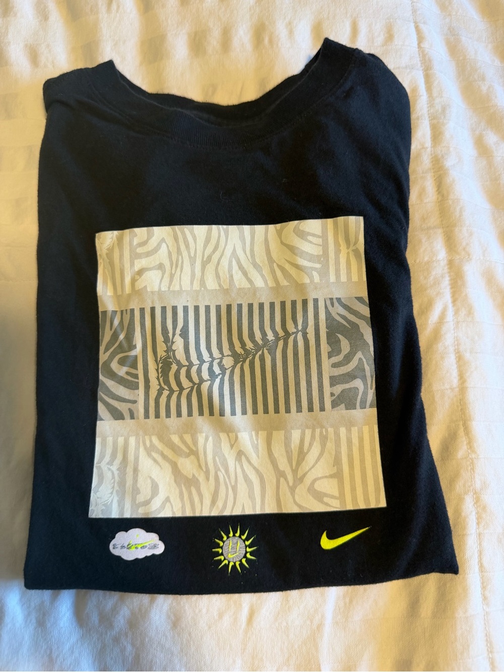Nike Black Short-Sleeve Tee with Metallic Zebra Block and Neon Swoosh